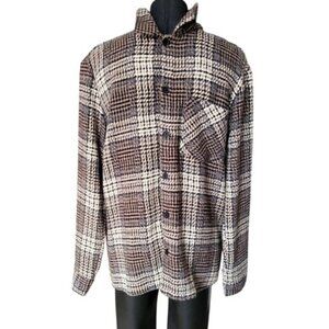 Brown Plaid  Tweed Overshirt Shacket New Men's Sz Medium